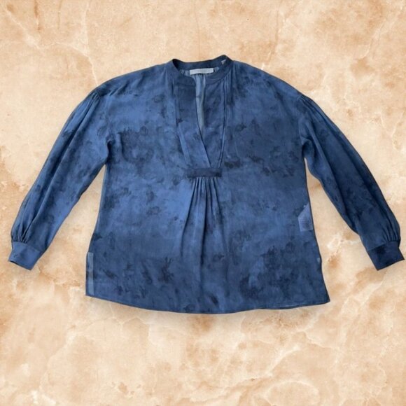 Vince SIZE XS Oversized Fog Blue 100% Silk Washable Sheer Tunic Blouse - Picture 1 of 10